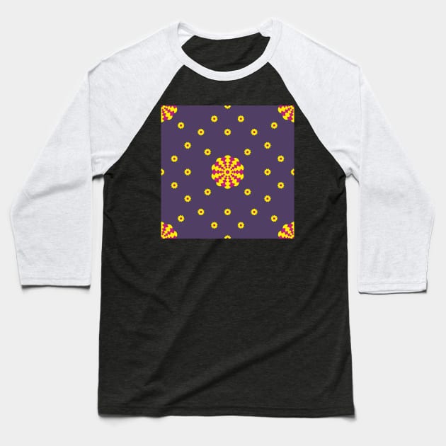 Yellow and Cerise Dahlia and Daisies on a Deep Purple background Baseball T-Shirt by sleepingdogprod